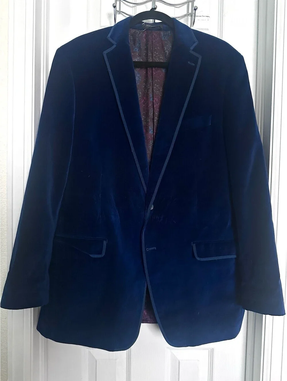 Van Heusen Studio Royal Blue Velvet Blazer Jacket Men's 42L Cotton Sport Coat